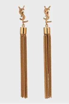Gold earrings with brand logo