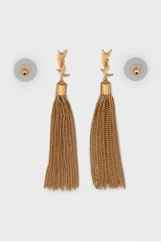 Gold earrings with brand logo