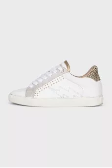 White sneakers with animal print inserts