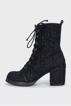 Textile lace-up boots with heels