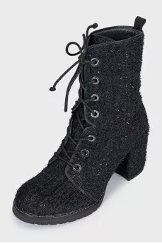 Textile lace-up boots with heels