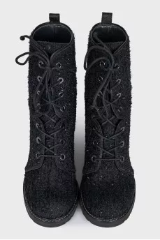 Textile lace-up boots with heels