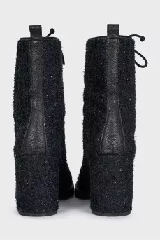 Textile lace-up boots with heels