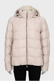 Pink down jacket with a hood