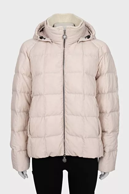Pink down jacket with a hood