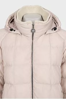 Pink down jacket with a hood