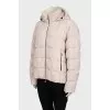 Pink down jacket with a hood