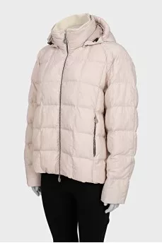 Pink down jacket with a hood