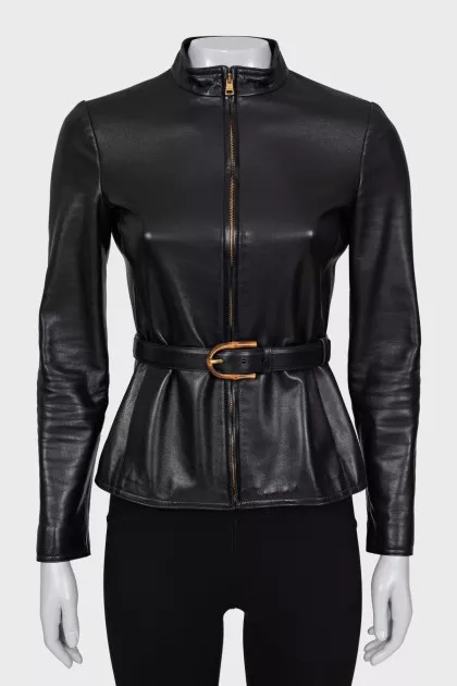 Black leather jacket with belt