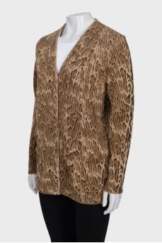 Animal print button-down cardigan