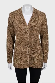 Animal print button-down cardigan