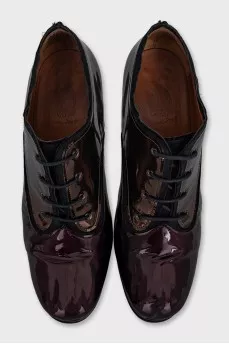 Patent leather lace-up ankle boots