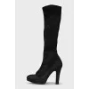 Suede slip-on heeled boots