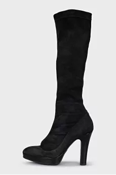 Suede slip-on heeled boots