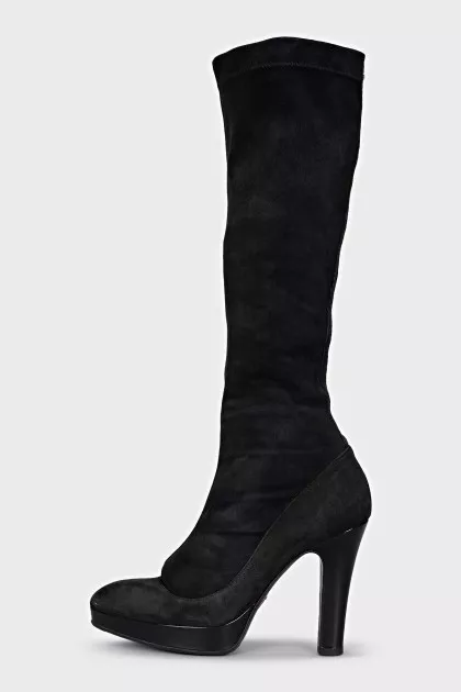 Suede slip-on heeled boots