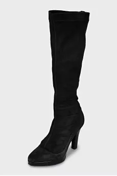Suede slip-on heeled boots