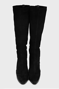 Suede slip-on heeled boots