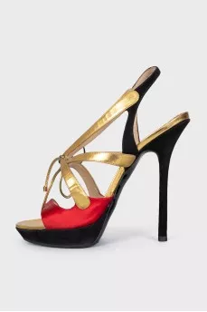 Suede and leather heeled sandals