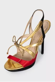 Suede and leather heeled sandals