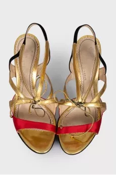Suede and leather heeled sandals