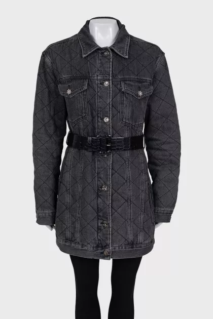 Gray denim jacket with belt