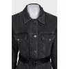 Gray denim jacket with belt