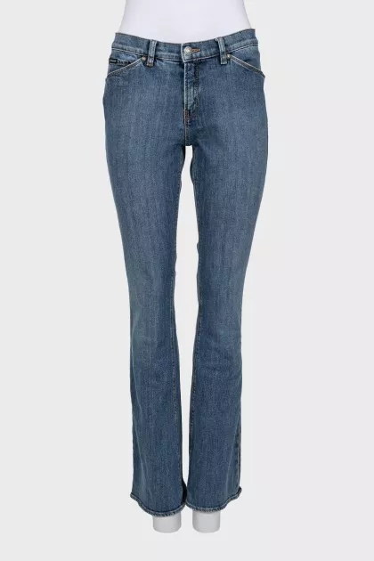 Blue low-rise flared jeans