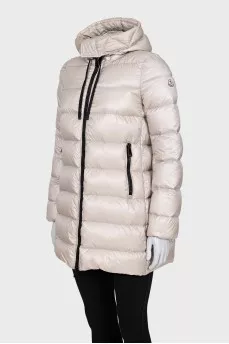 Straight-cut down jacket with a hood