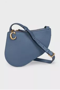Шкіряна блакитна сумка Saddle