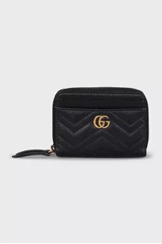 Quilted leather wallet with logo
