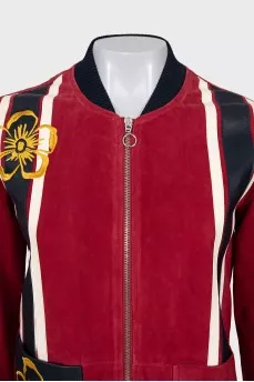 Red leather jacket with embroidery