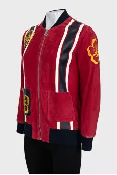 Red leather jacket with embroidery