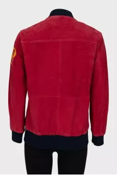 Red leather jacket with embroidery