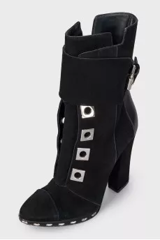 Suede ankle boots with silver decor