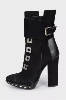 Suede ankle boots with silver decor