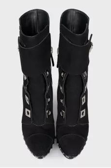 Suede ankle boots with silver decor