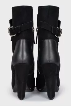 Suede ankle boots with silver decor