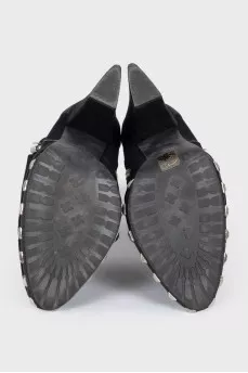 Suede ankle boots with silver decor