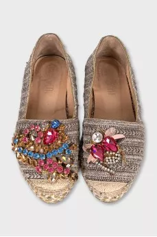 Textile espadrilles with crystals
