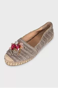 Textile espadrilles with crystals