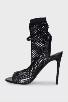 Fishnet sandals with rhinestones