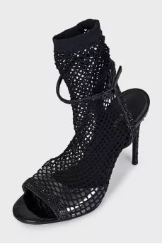 Fishnet sandals with rhinestones