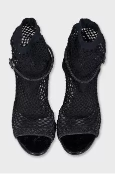 Fishnet sandals with rhinestones