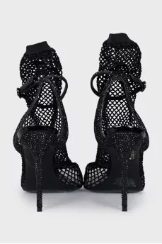 Fishnet sandals with rhinestones
