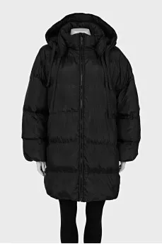 Black straight-cut down jacket with a zipper