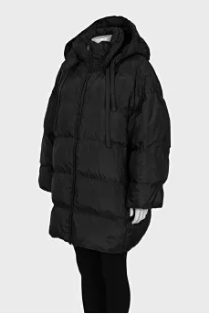Black straight-cut down jacket with a zipper