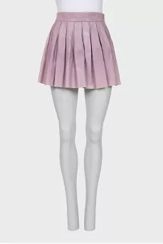 Pink pleated leather skirt