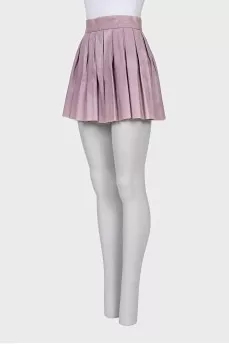 Pink pleated leather skirt