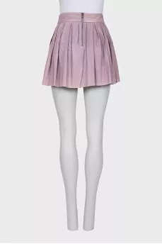 Pink pleated leather skirt