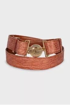 Brown embossed leather belt
